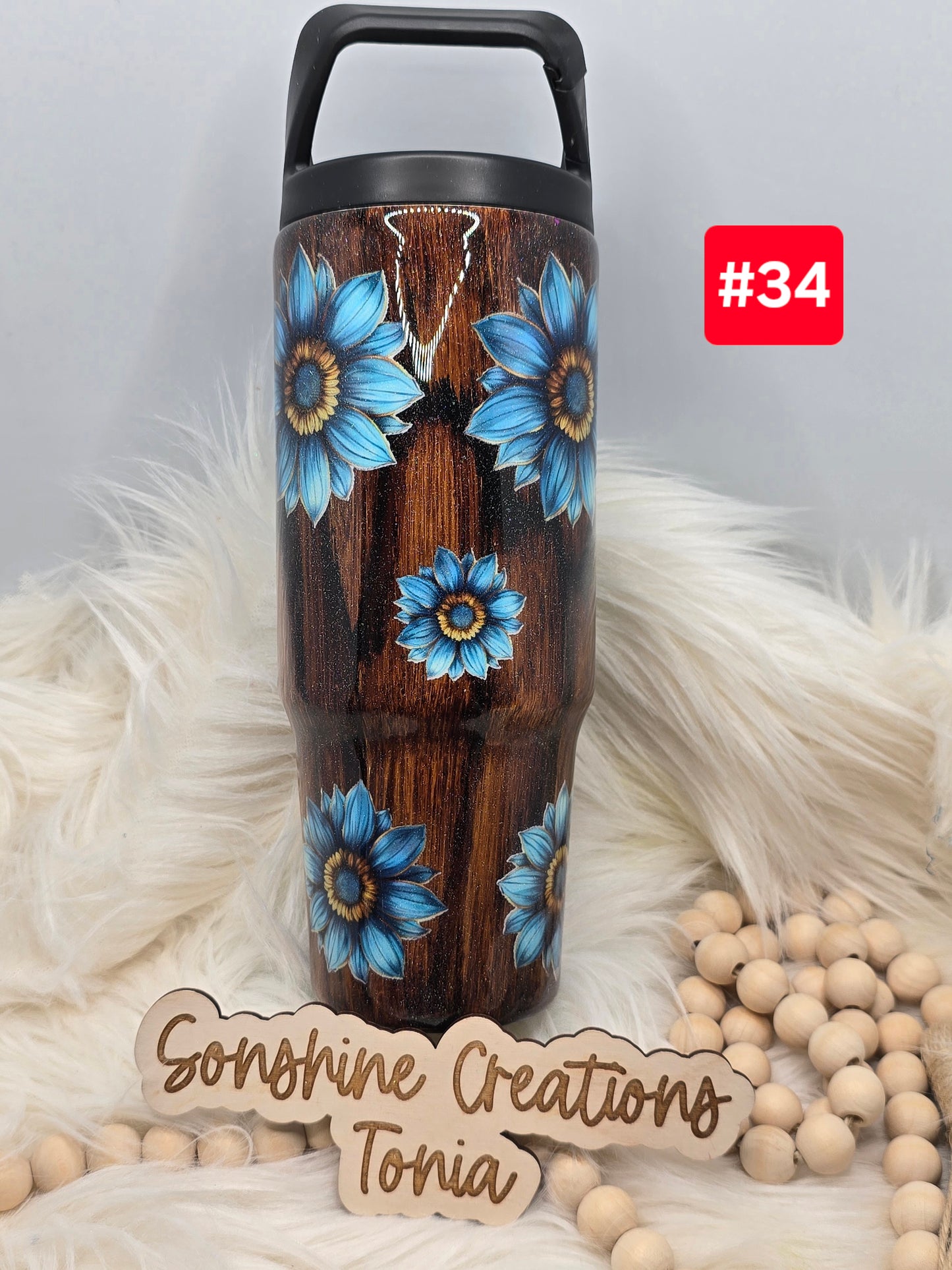 #34 Live Sale 2/01/2026 - 30oz Clipmate- Woodgrain with teal and yellow sunflowers