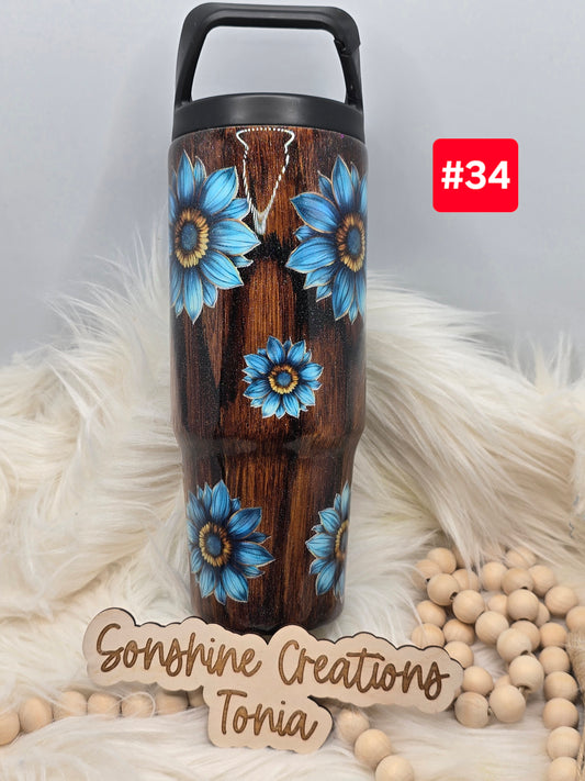 #34 Live Sale 2/01/2026 - 30oz Clipmate- Woodgrain with teal and yellow sunflowers