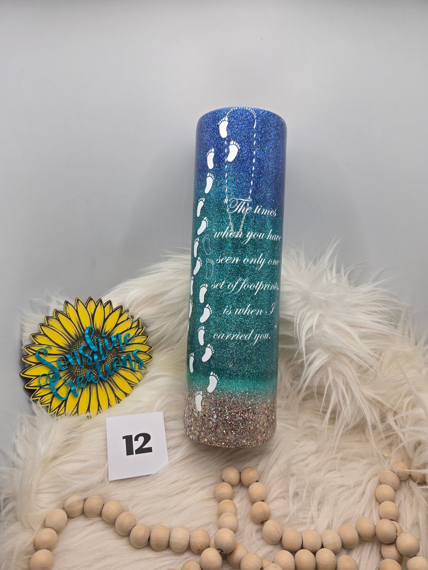 #12 - 35oz Skinny - Beach Ombré Footprints Poem