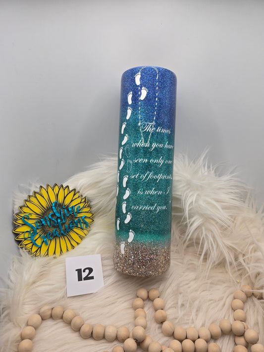 #12 - 35oz Skinny - Beach Ombré Footprints Poem