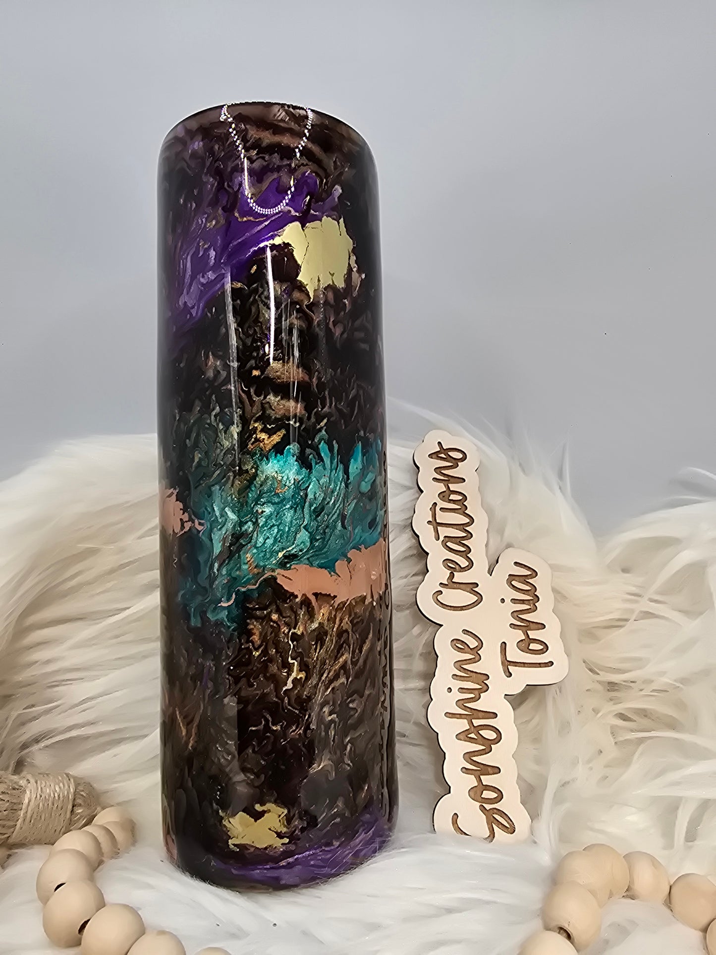30oz Skinny-Purple, teal, earth tones