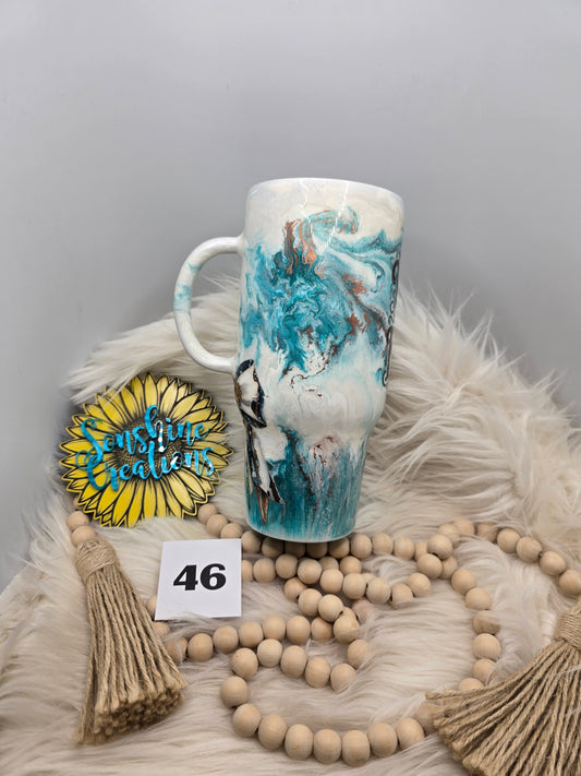 #46- 32oz Tipsy Traveler- Teal marble- Western bow "Wild and Free"