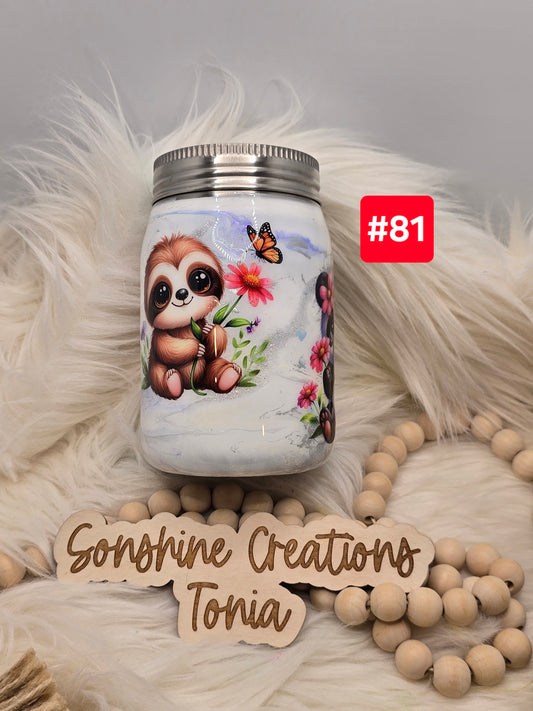 #81 Live Sale 2/01/2026 - 12oz Stainless mason jar- purple elegance- animals