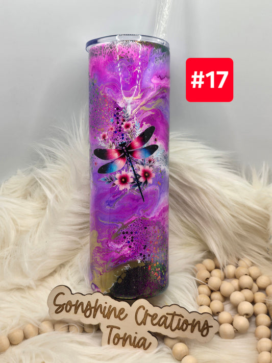 #17 Live Sale 2/01/2026 - 30oz Skinny- Purple/pink ink swirl Dragonfly