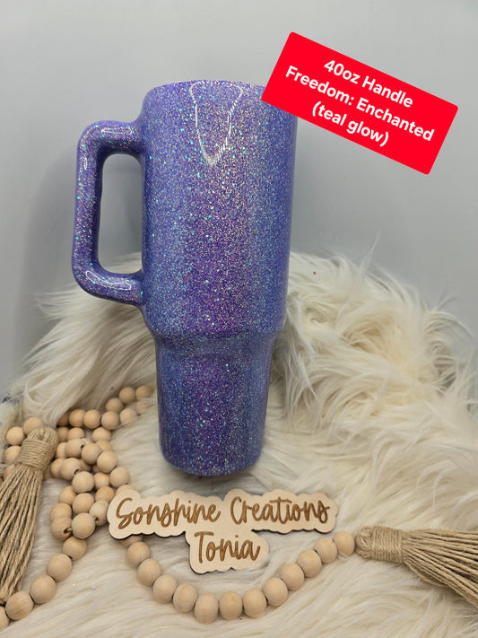 LIVE HYDRO DIP BASE 10/10/2025-  40oz Handle- Freedom Glitter: Enchanted (Teal Glow)