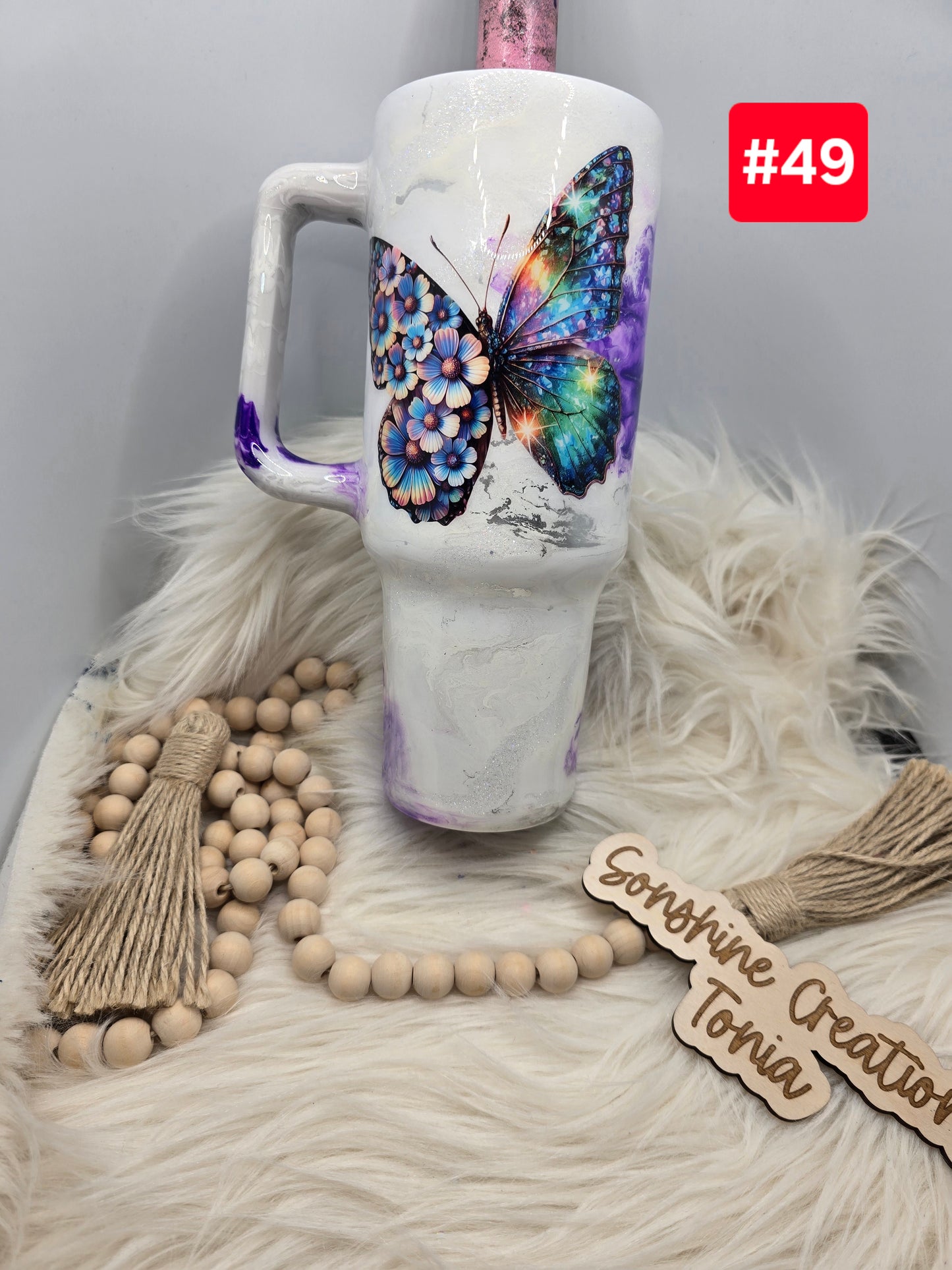 #49- Live Sale 09/14/2025 - 40 oz. Handle: Purple Elegance Butterfly