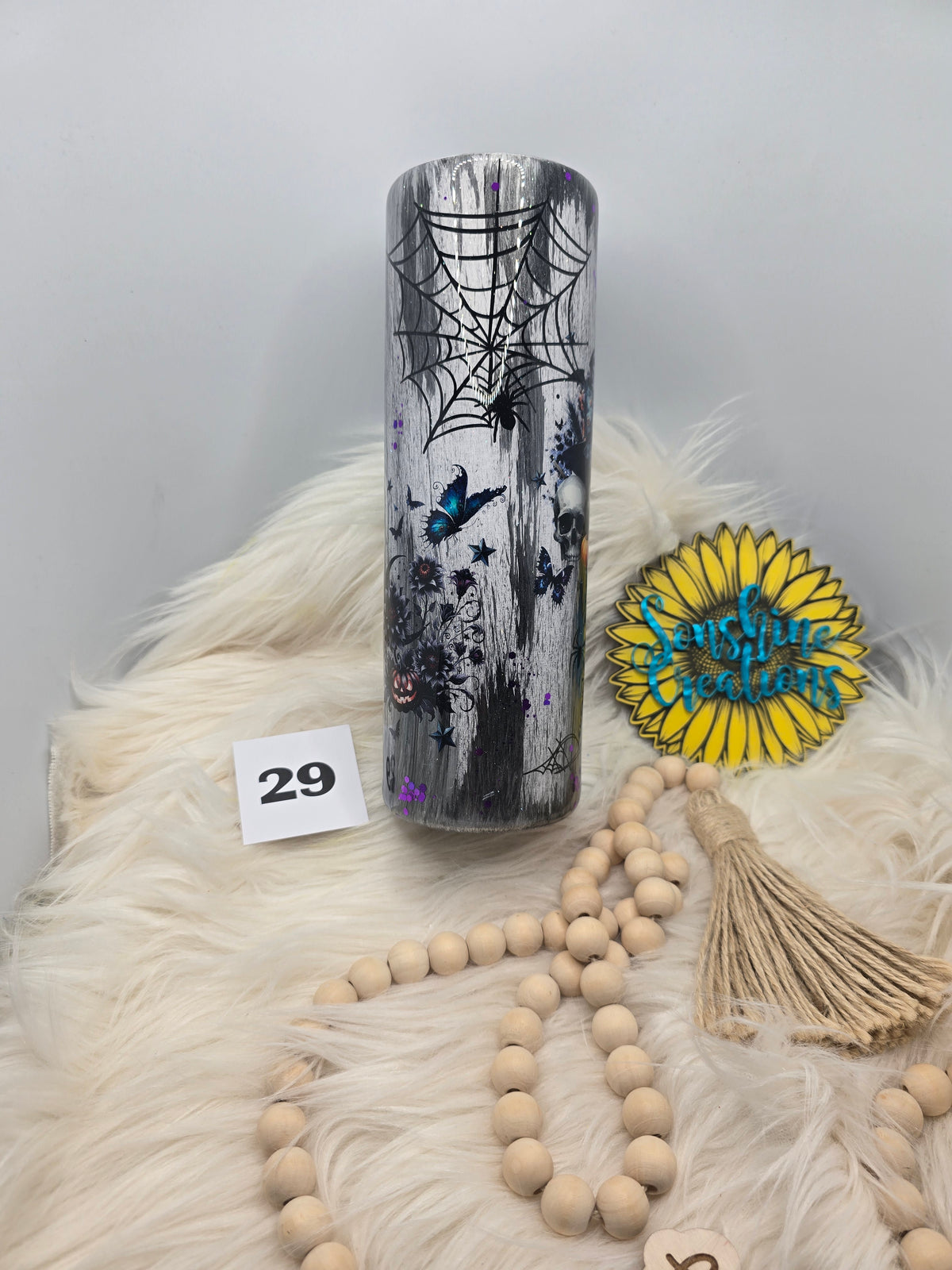 #29 - 30oz Skinny - Black Witchy Skulls