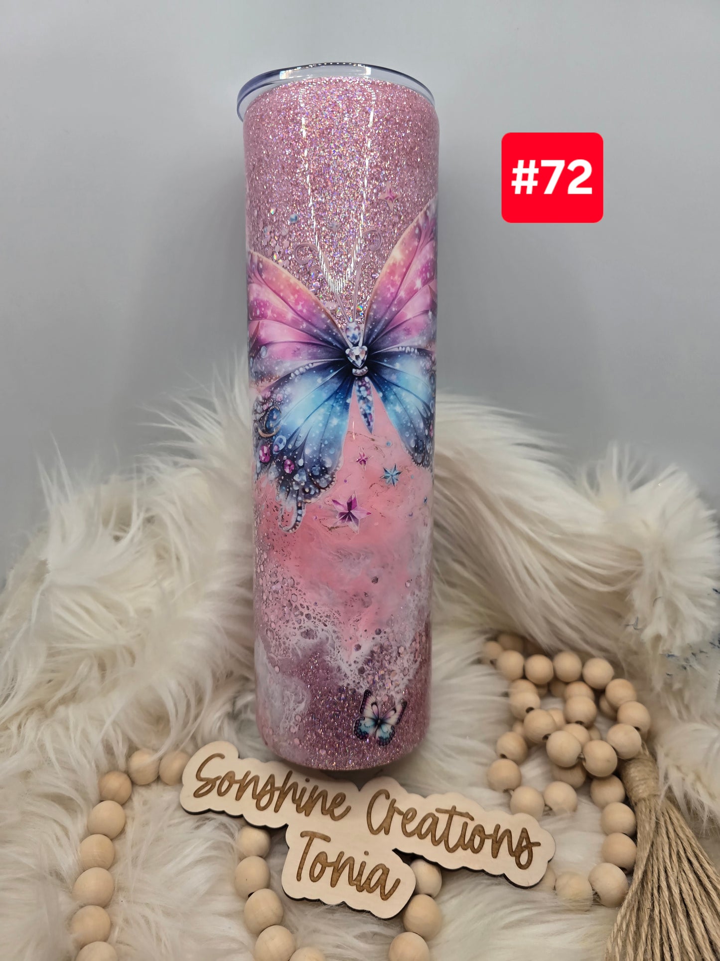 #72-Live Sale 12/07/2025 - 35oz Skinny- Pink glitter- Large Butterfly