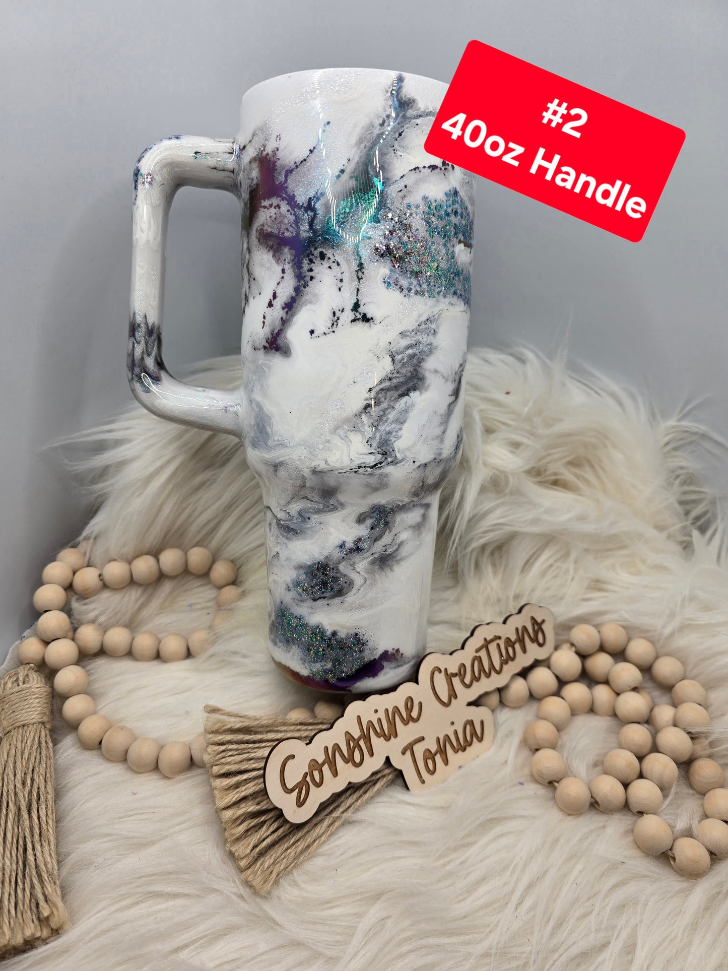 #2 Tonia's Live Creations - 40oz Handle- Alien Tears color shift marble **Decal can be added**