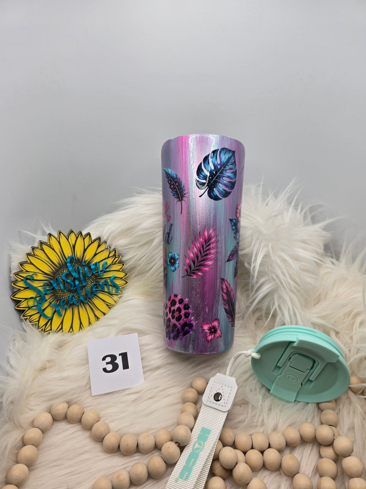 #31 - 24oz Dual Flip, mint lid - Leopard Foil with Stay Wild