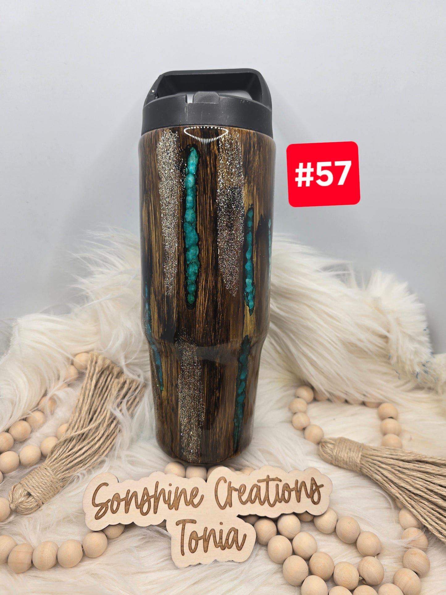 #57 Live Sale 3/15/2026 - 30oz clipmate- Woodgrain, teal pebbles- Teal blue Tree