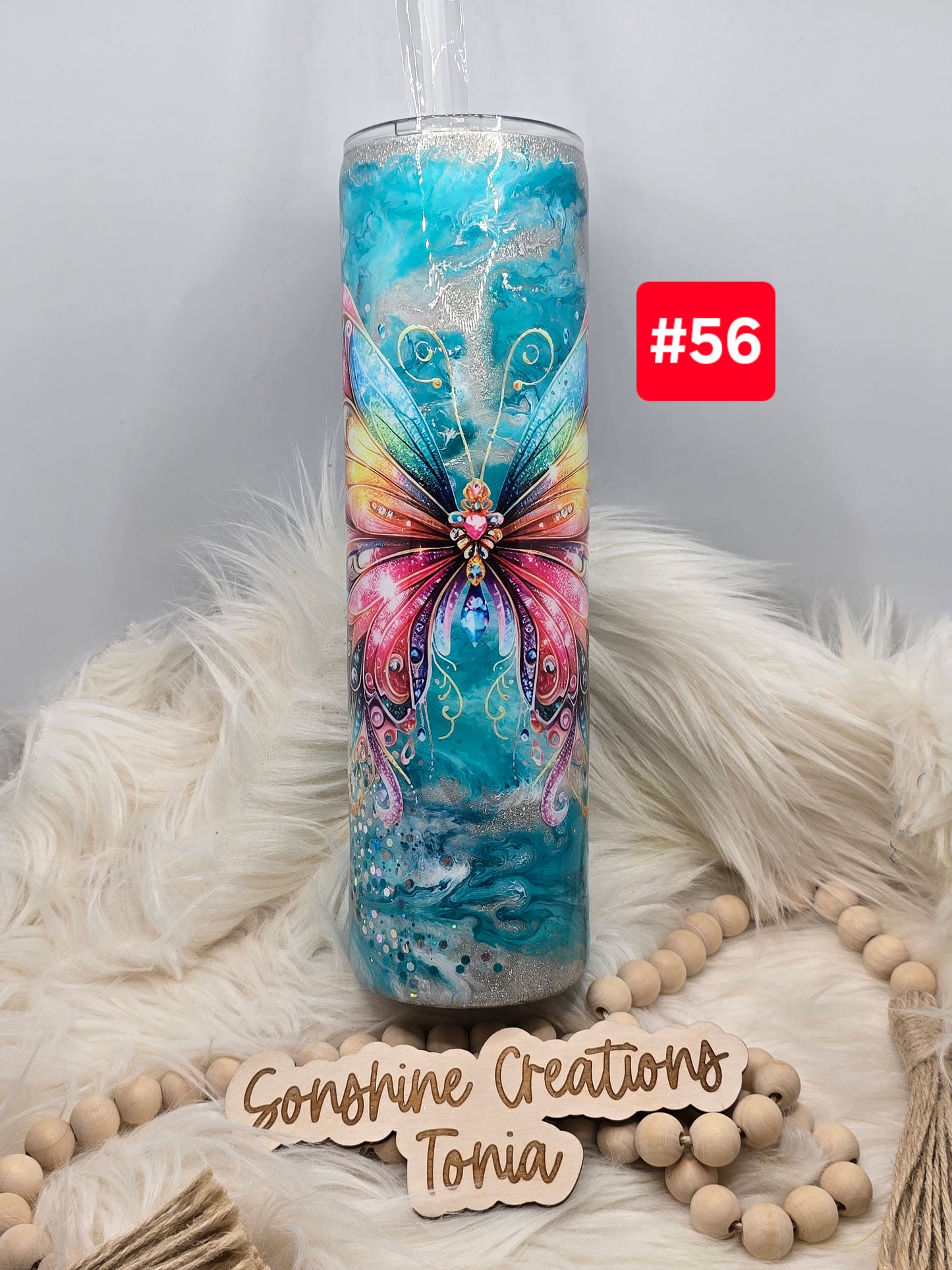 #56 Live Sale 2/01/2026 - 35oz Skinny- Teal ink swirl- rainbow butterfly