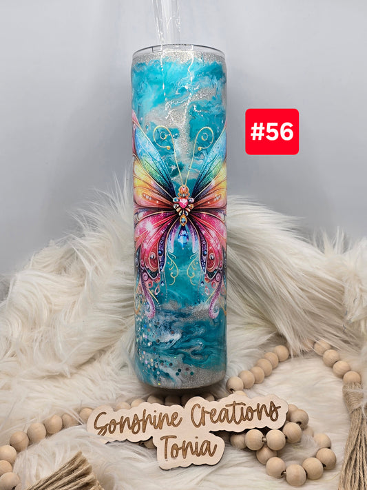 #56 Live Sale 2/01/2026 - 35oz Skinny- Teal ink swirl- rainbow butterfly