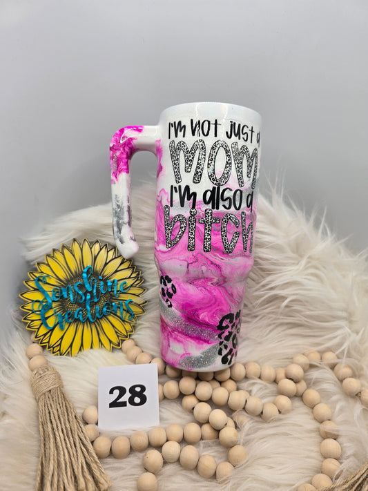 #28- 30oz Grippy- Pink swirl w/leopard - I'm not just a mom