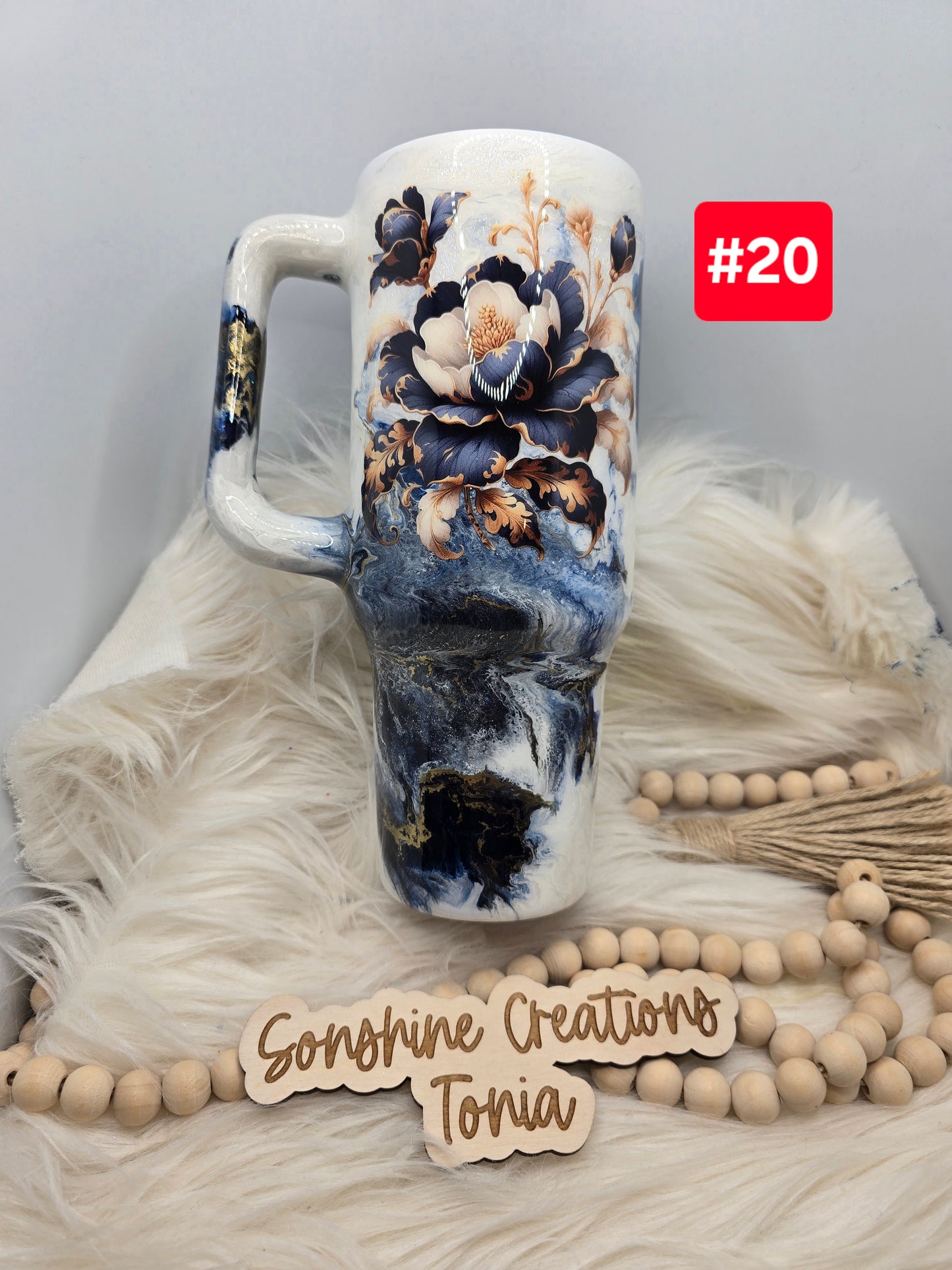 #20 Live Sale 5/03/2026 - 40oz Handle- Navy Marble- Navy gold flower