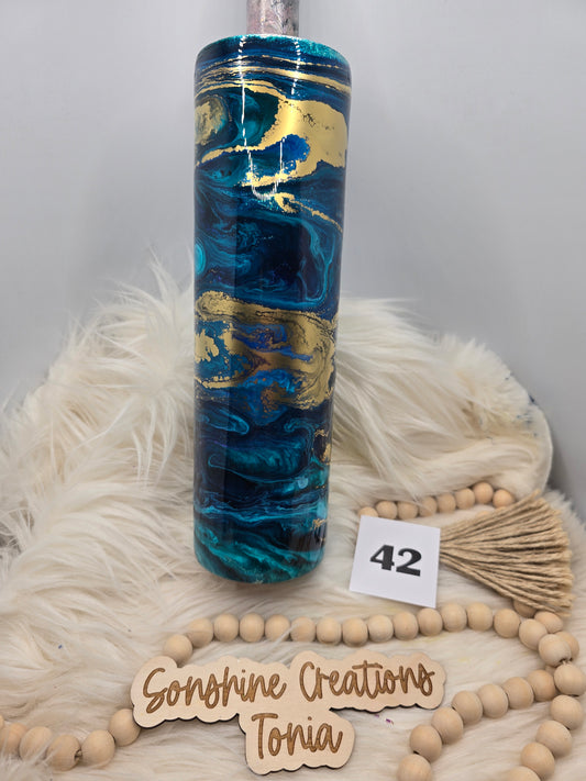 #42 Live Sale 5/31/2026 - 35oz Skinny- Teals, blues gold in swirl