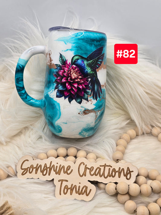#82 Live Sale 2/01/2026 - 16oz Coffee mug- Teal elegance- Hummingbird