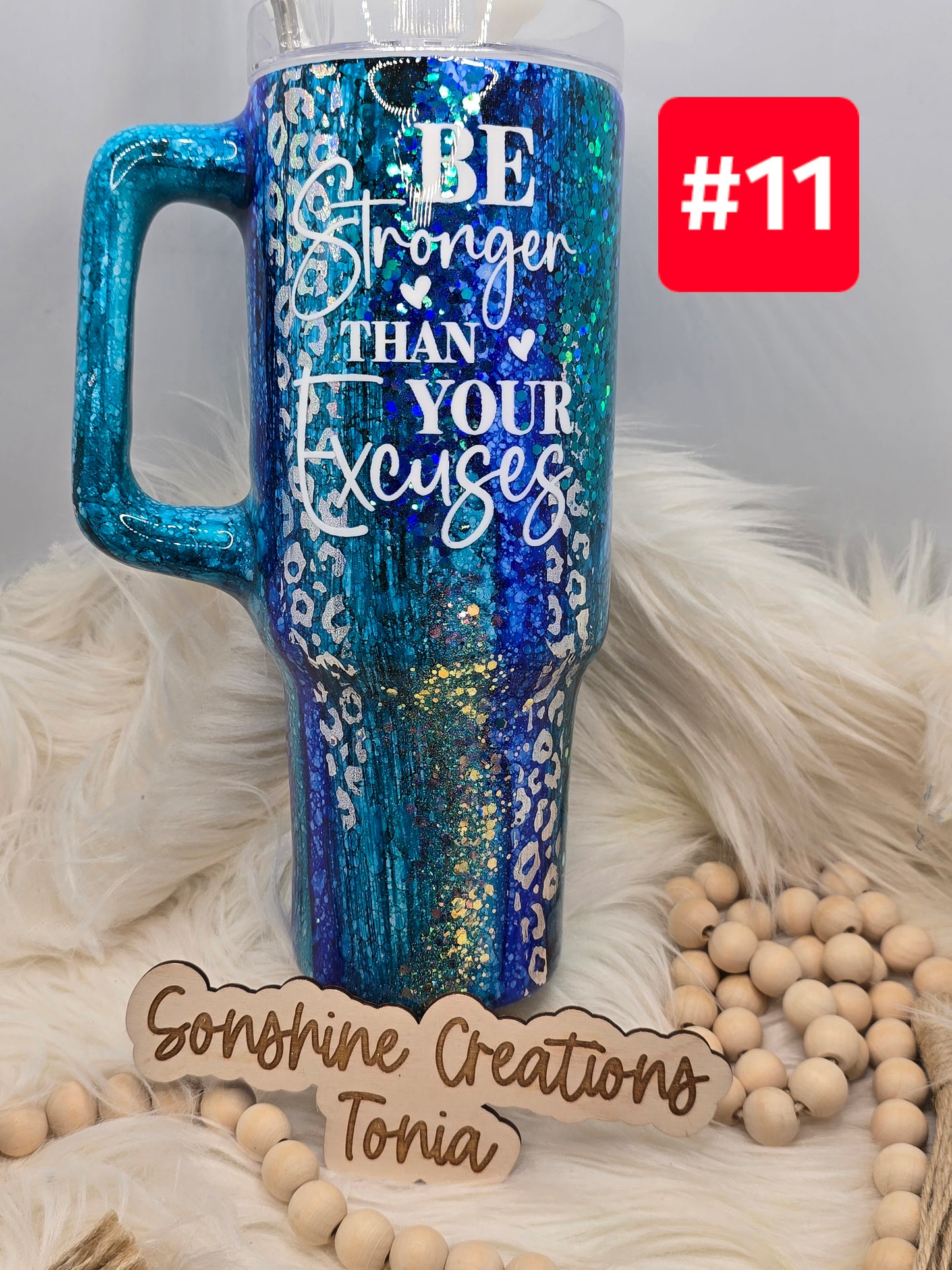 #11 Live Sale 2/01/2026 - 40oz Handle- Blue, teal raindrop- Be stronger than your excuses