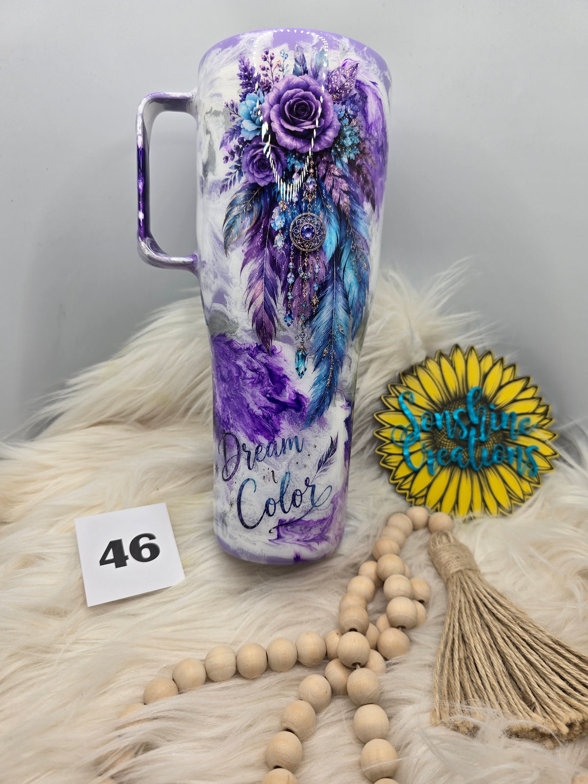 #46 - 40oz Curved Handle - Purple Floral Ink Swirl