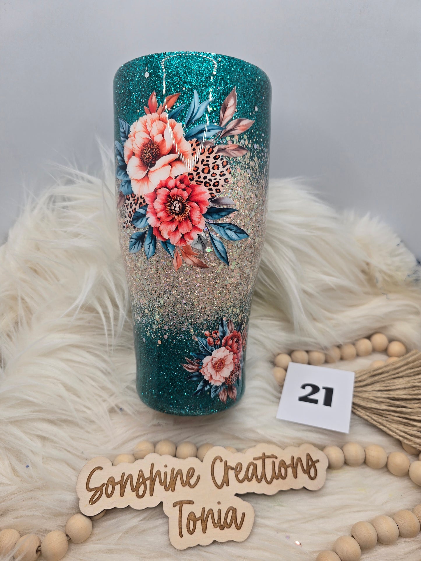 #21 Live Sale 5/31/2026 - 30oz Cup/caddy- Teal coral floral