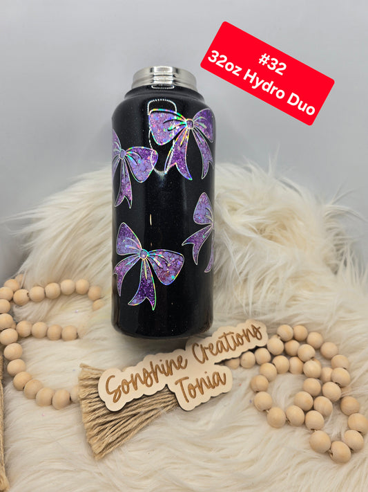 #32 Tonia's Live Creations : 32oz Hydro Duo- Purple Bows peakaboo