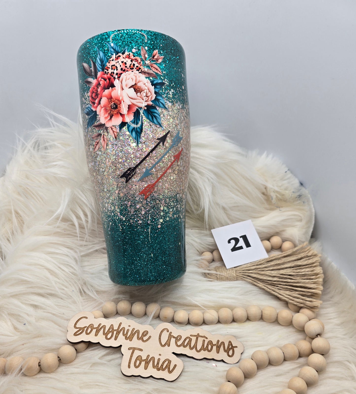 #21 Live Sale 5/31/2026 - 30oz Cup/caddy- Teal coral floral