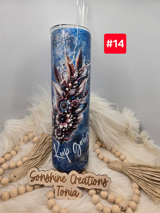 #14  Live Sale 3/15/2026 - 35oz Skinny- Blue, silver patina- Feather "Keep Going"