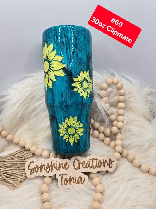 #60 Tonia's Live Creations : 30oz Clipmate- Sunflower peakaboo- "You are my sunshine"