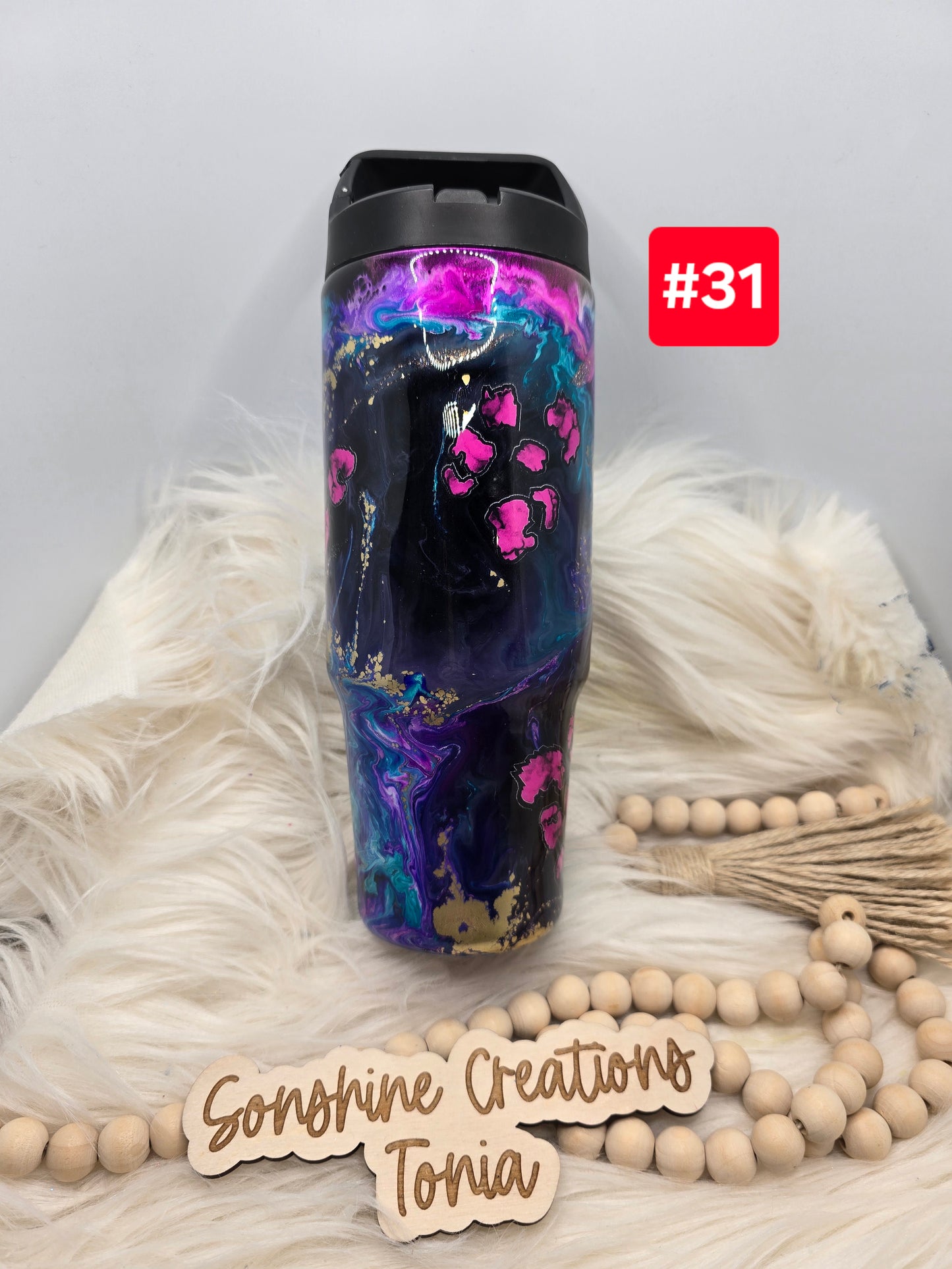 #31 Live Sale 5/03/2026 - 30oz Clipmate-  Teal, purple, pink ink swirl- "Find yourself & be that"