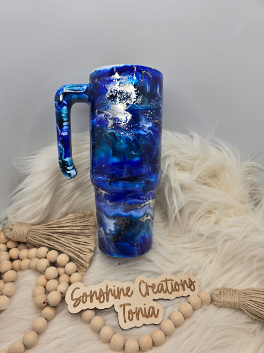 10/03/25 Tonia's Live Creations -30oz Grippy- Blue Silver glow (Can add decal)