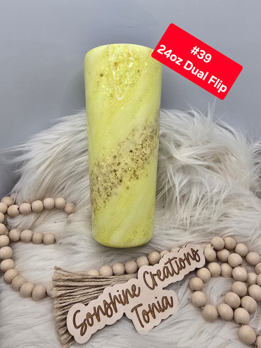 #39 Tonia's Live Creations : 24oz Dual flip- Yellow milkyway ** Decal can be added**