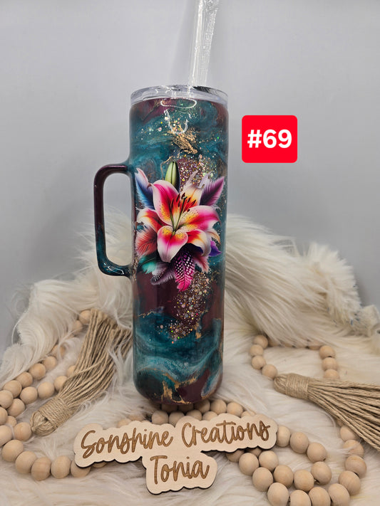 #69 Live Sale 3/15/2026 - 30oz Skinny hoggdle- Teal reverse marble- tiger lily