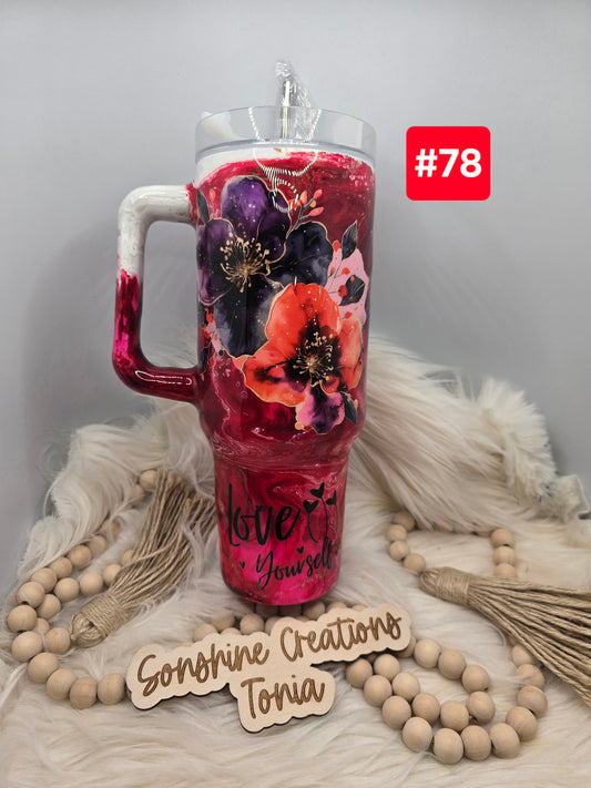 #78 Live Sale 3/15/2026 -40oz Handle- Red elegance- Red purple flowers