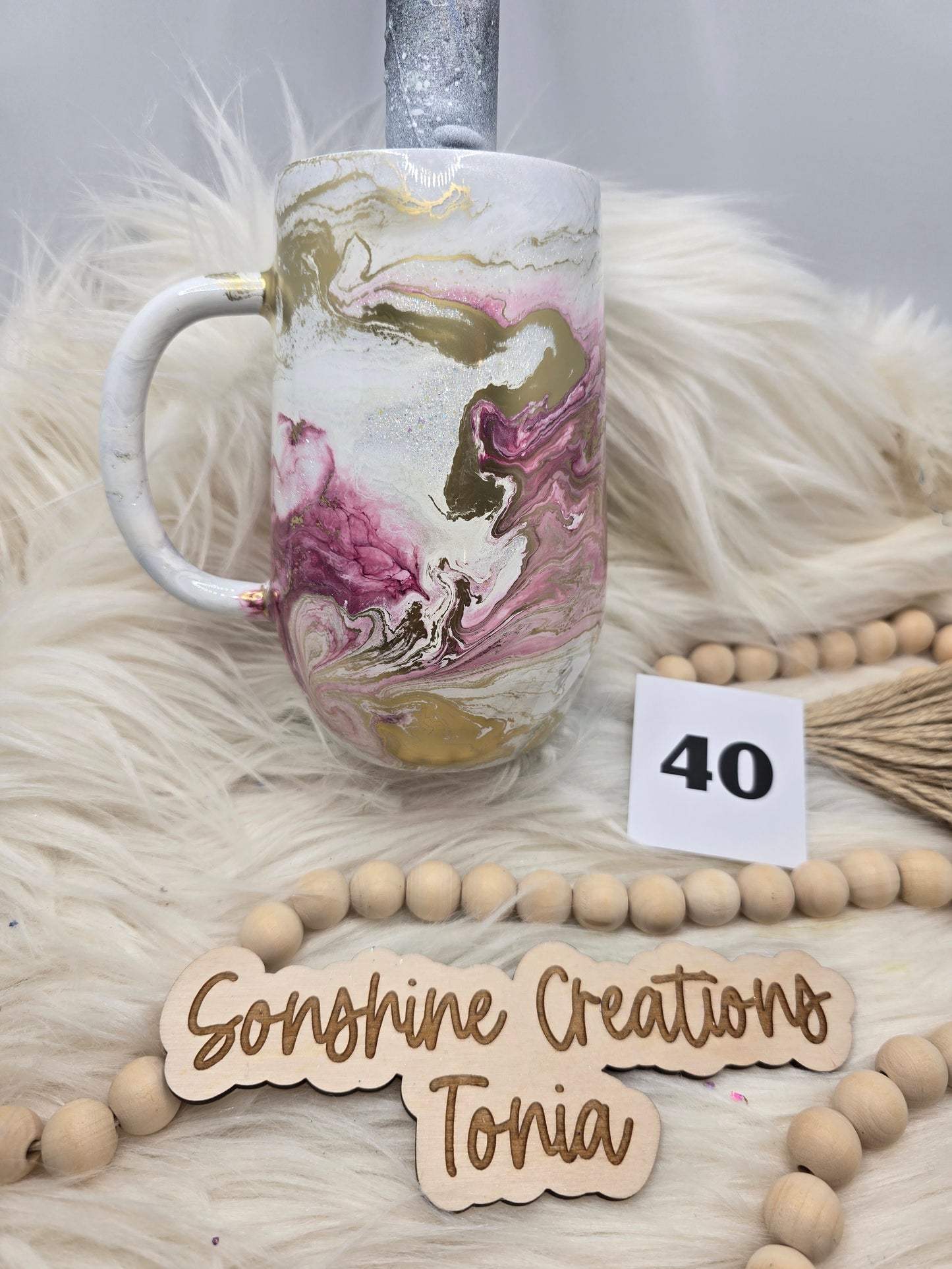#40 Live Sale 5/31/2026 - 16oz Coffee mug- Pink gold elegance