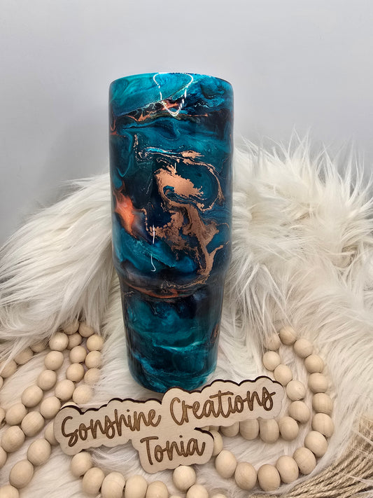 Birthday Drop 06/06/2025 -30oz Clip mate- Teal, Coral and copper swirl