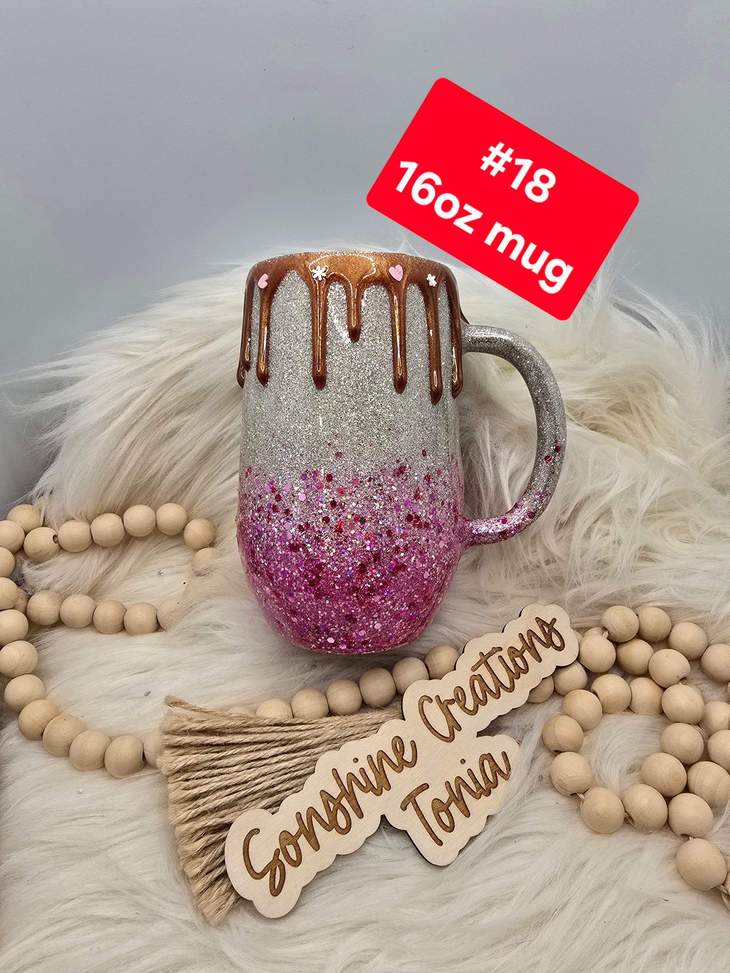 #18 Tonia's Live Creations - 16oz coffee mug- Pink gnome sensitive sips cocoa drip