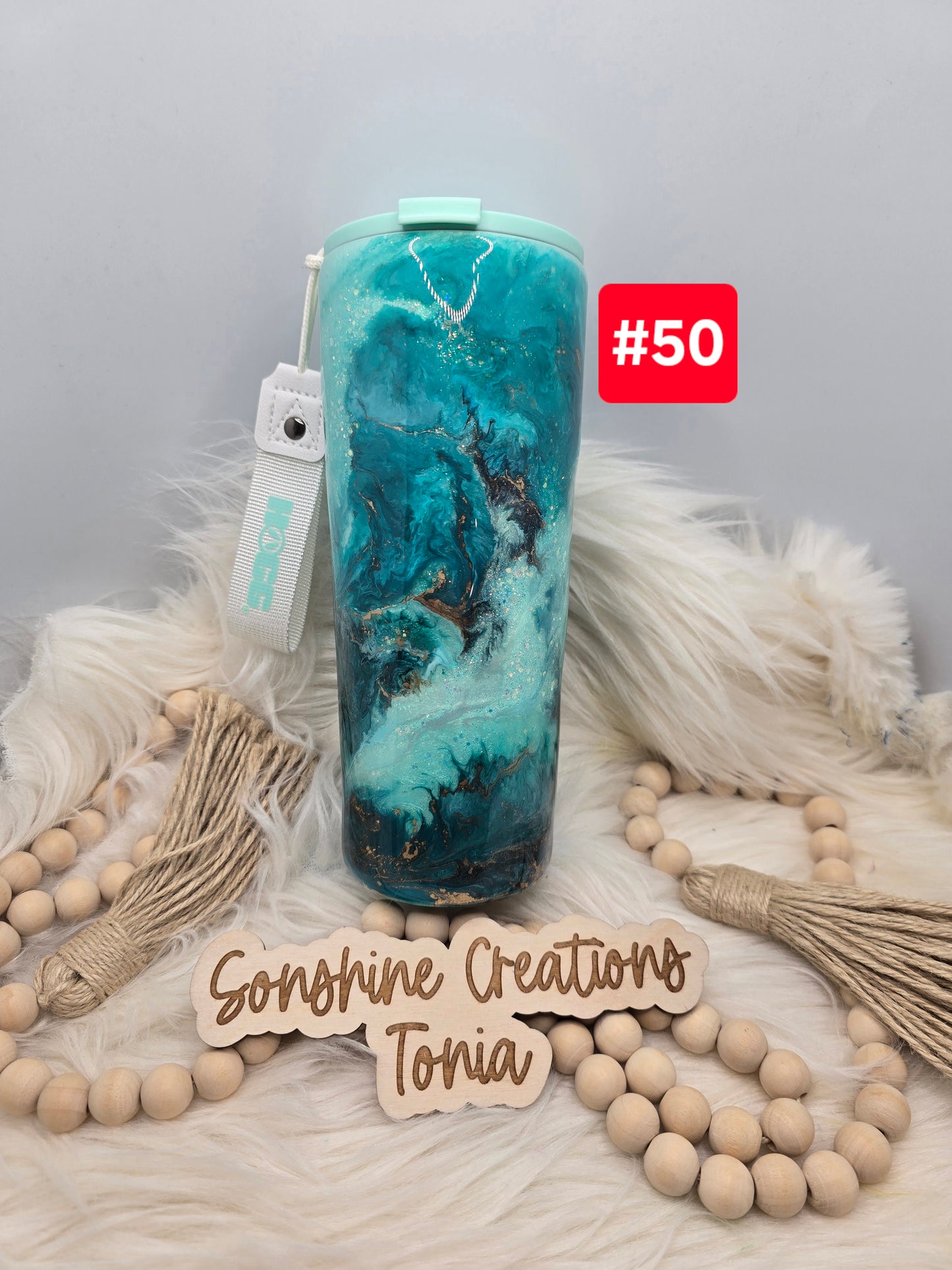 #50 Live Sale 3/15/2026 - 24oz Dual Flip with mint lid- Teal gold reverse marble