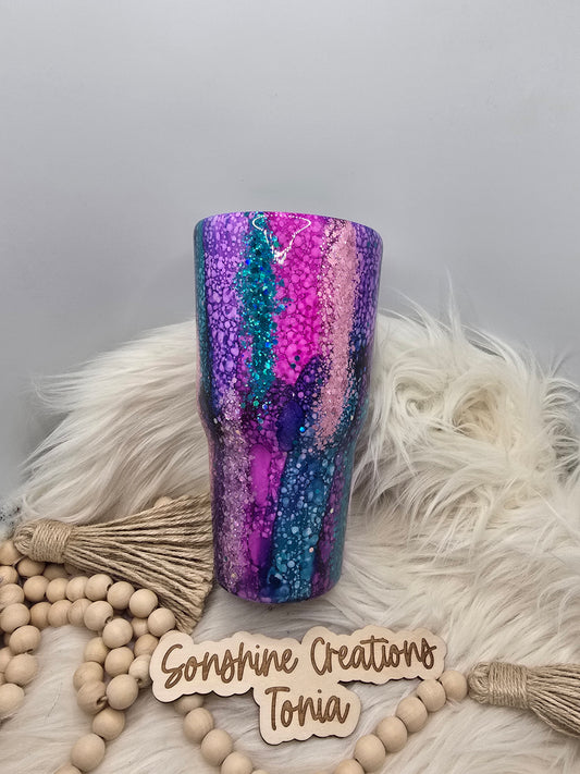 10/03/25 Tonia's Live Creations - 30oz Curve - Teal, Pink, Purple Rustic Raindrops (Can add decal)
