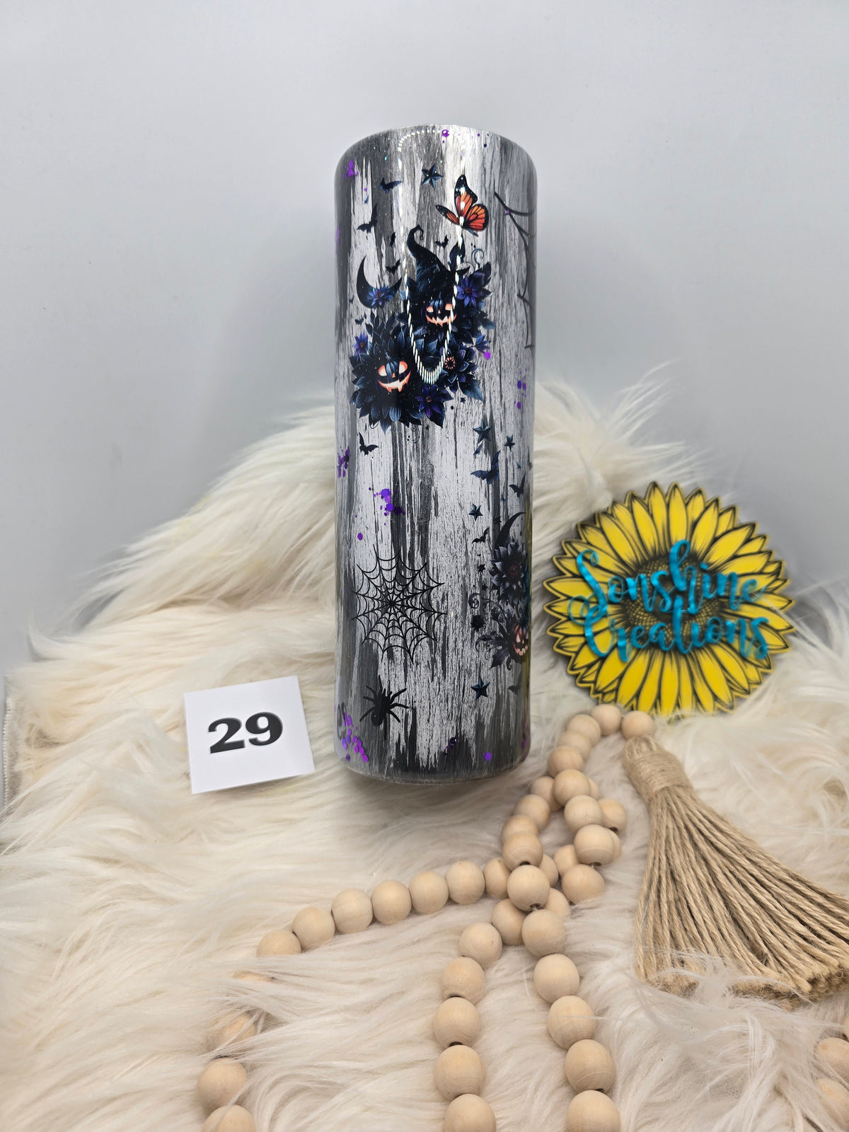 #29 - 30oz Skinny - Black Witchy Skulls