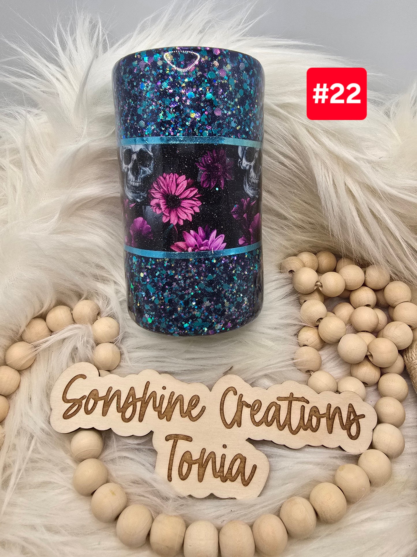 #22--Live Sale 12/07/2025 - 12oz Sippy cup duo ( 2 lids) Skull vinyl Teal, pink, purple flowers