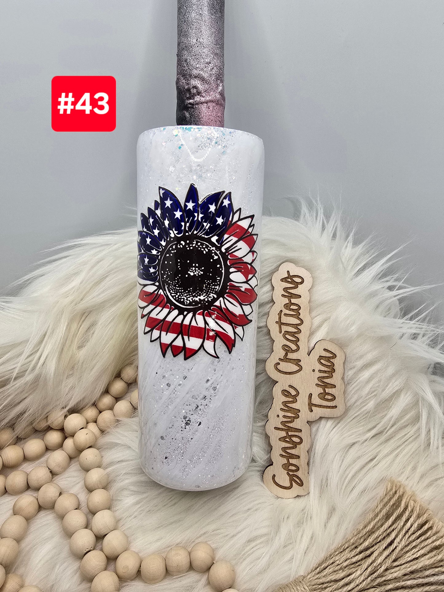 LIVE SALE 5/042025 - #43- 20 oz Skinny Duo: White Milkyway with American flag sunflower