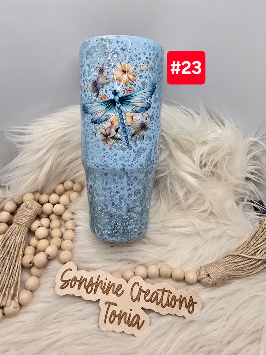 #23- Live Sale 09/14/2025 - 30 oz. Clip Mate: Blue Power wash Dragonfly