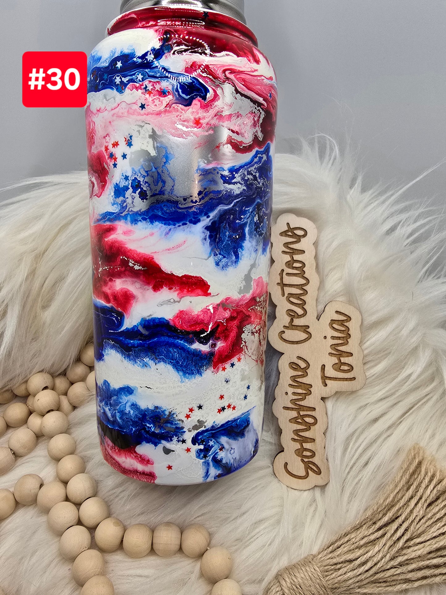 LIVE SALE 5/042025 - #30- 32oz Hydro Sport Duo: Red White Blue swirl with stars