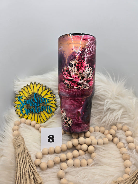 #8- 30oz Clipmate- Burgundy Rose swirl- leopard flowers