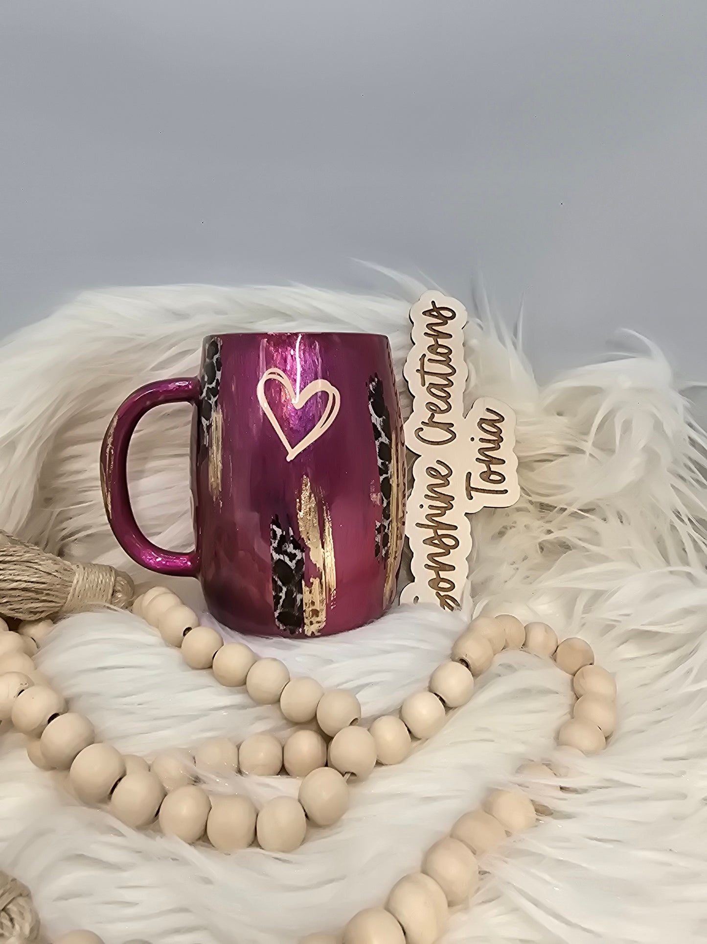 14oz Coffee mug- Pink leopard foils & gold hearts