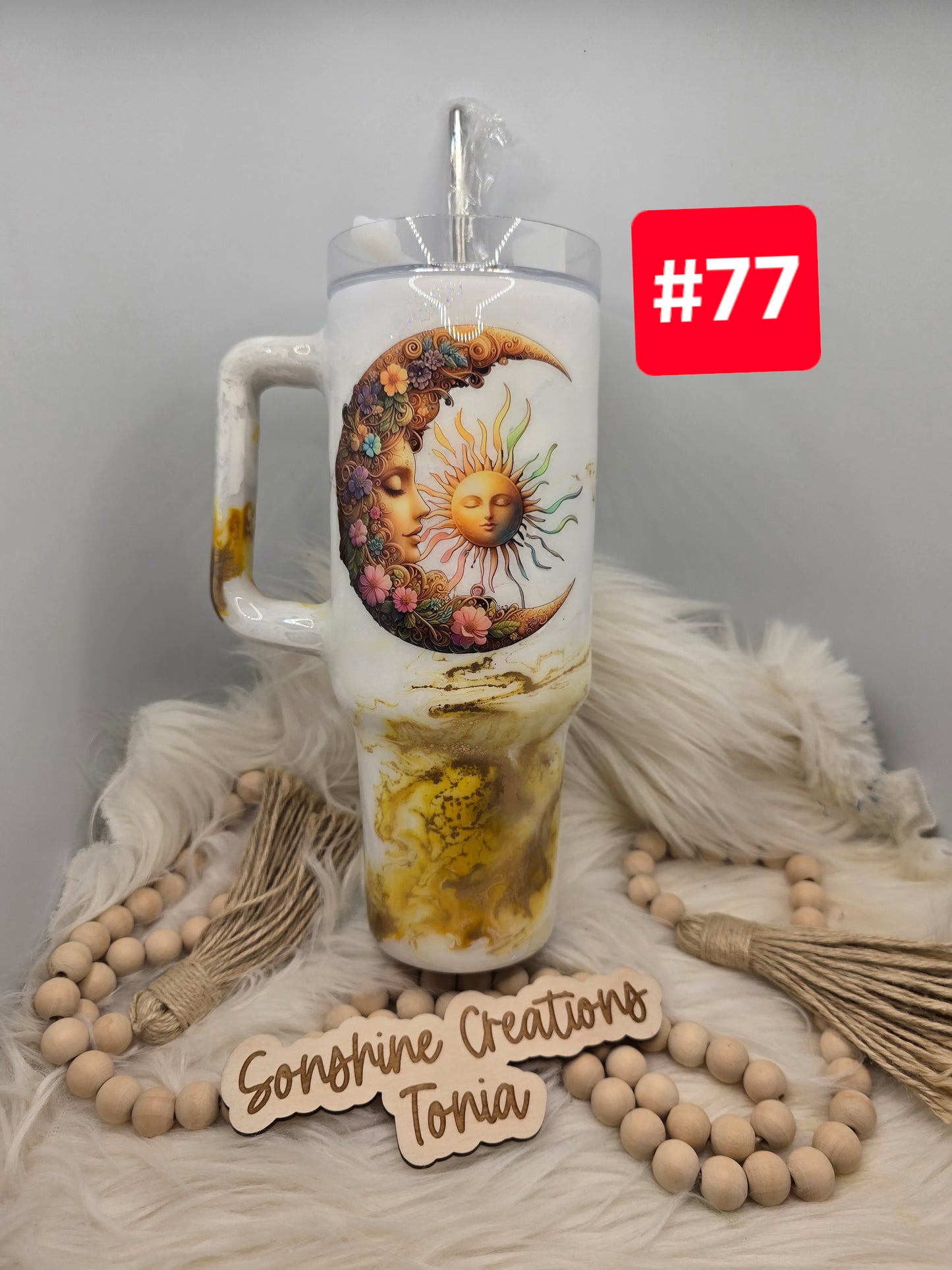 #77 Live Sale 3/15/2026 -40oz Handle- Yellow elegance- Yellow floral moon