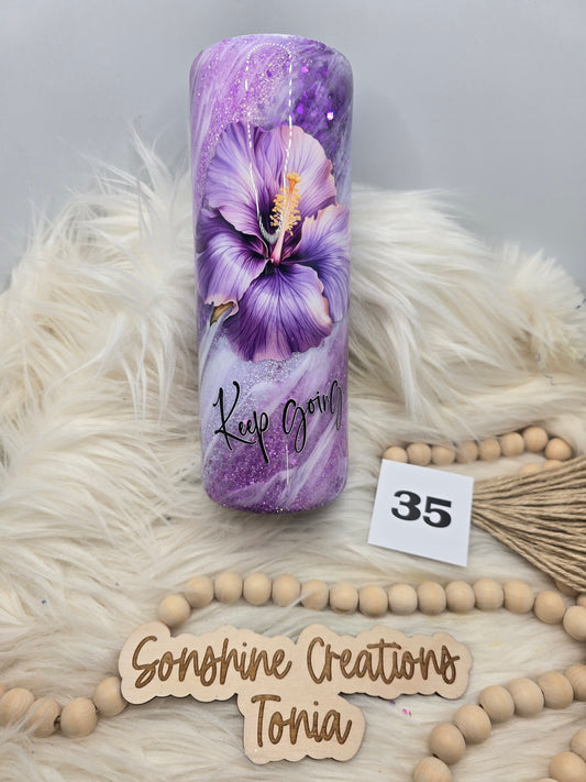 #35 Live Sale 5/31/2026 - 20oz Skinny- Purple tropical flowers milkyway "Keep Going"