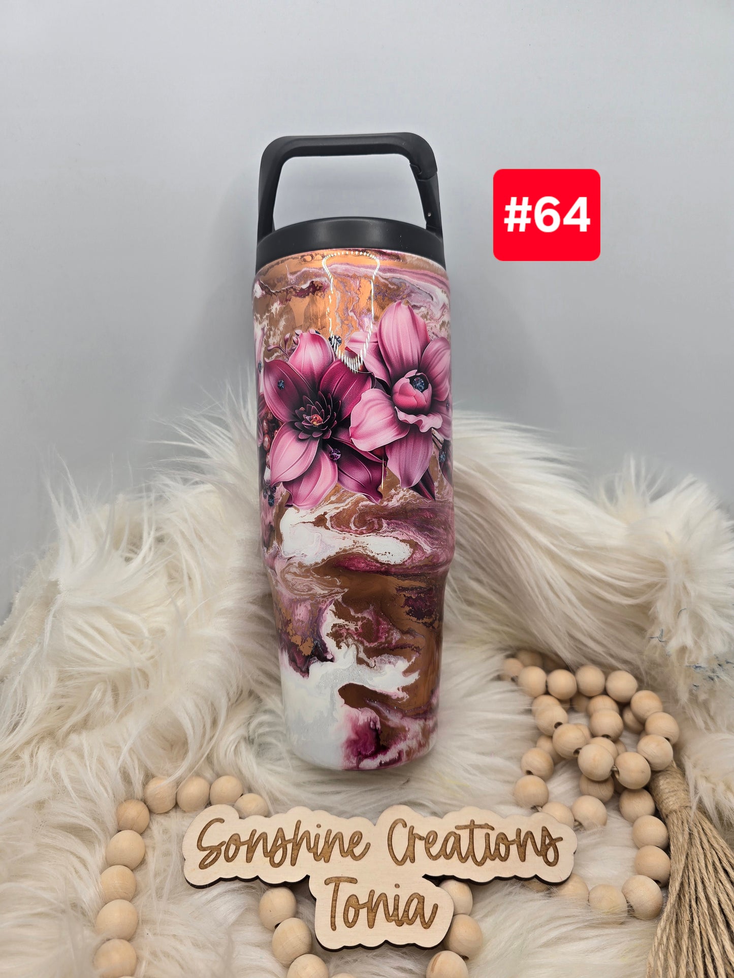 #64--Live Sale 12/07/2025 - 30oz Clipmate- Burgundy copper swirl- Floral wrap
