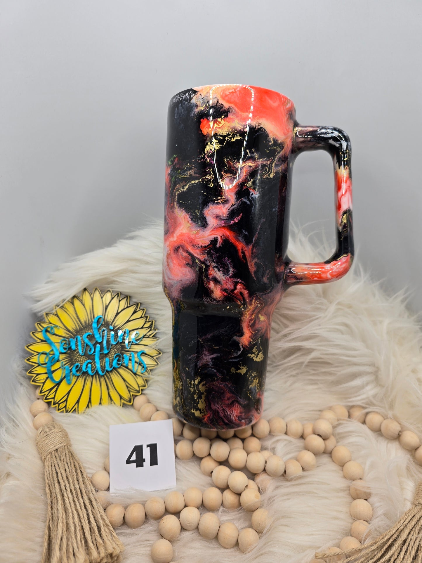 #41- 40oz Handle- Coral nebula w/glow- Phoenix