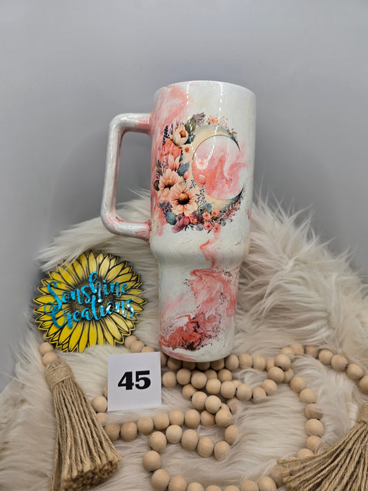 #45- 40oz Handle- Coral Marble- Moon